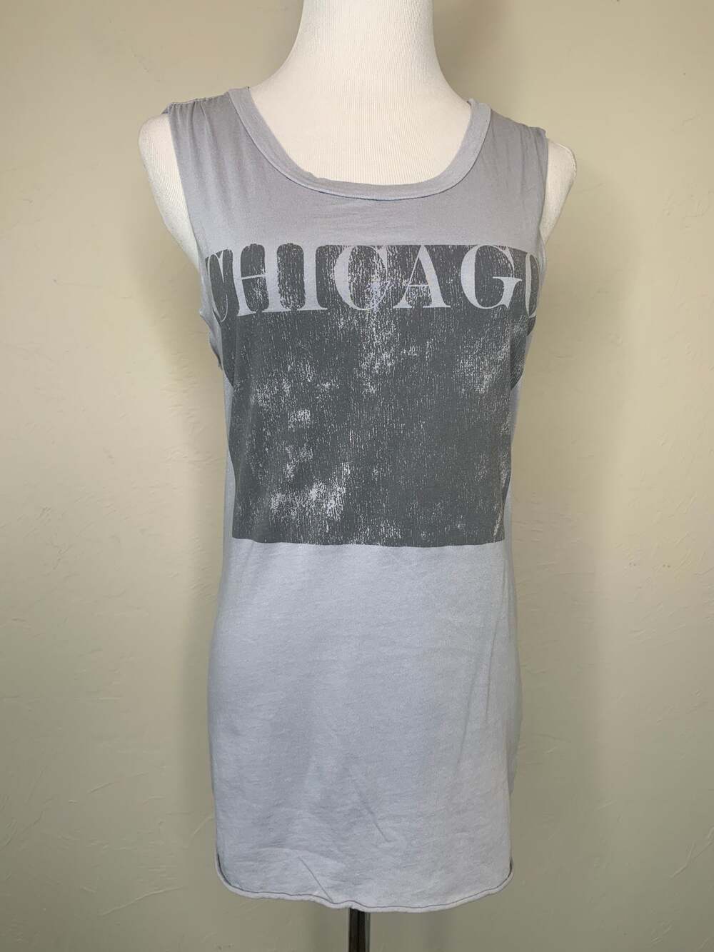 Project Social T Chicago Graphic Muscle T Shirt Blue Black Sz XS